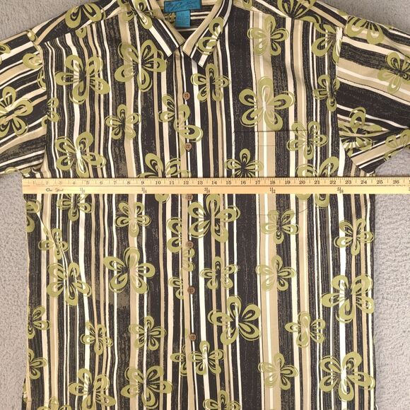 Paradise Blue Hawaiian Shirt Mens XL Floral Striped Button Down Cotton Bamboo - Picture 8 of 14
